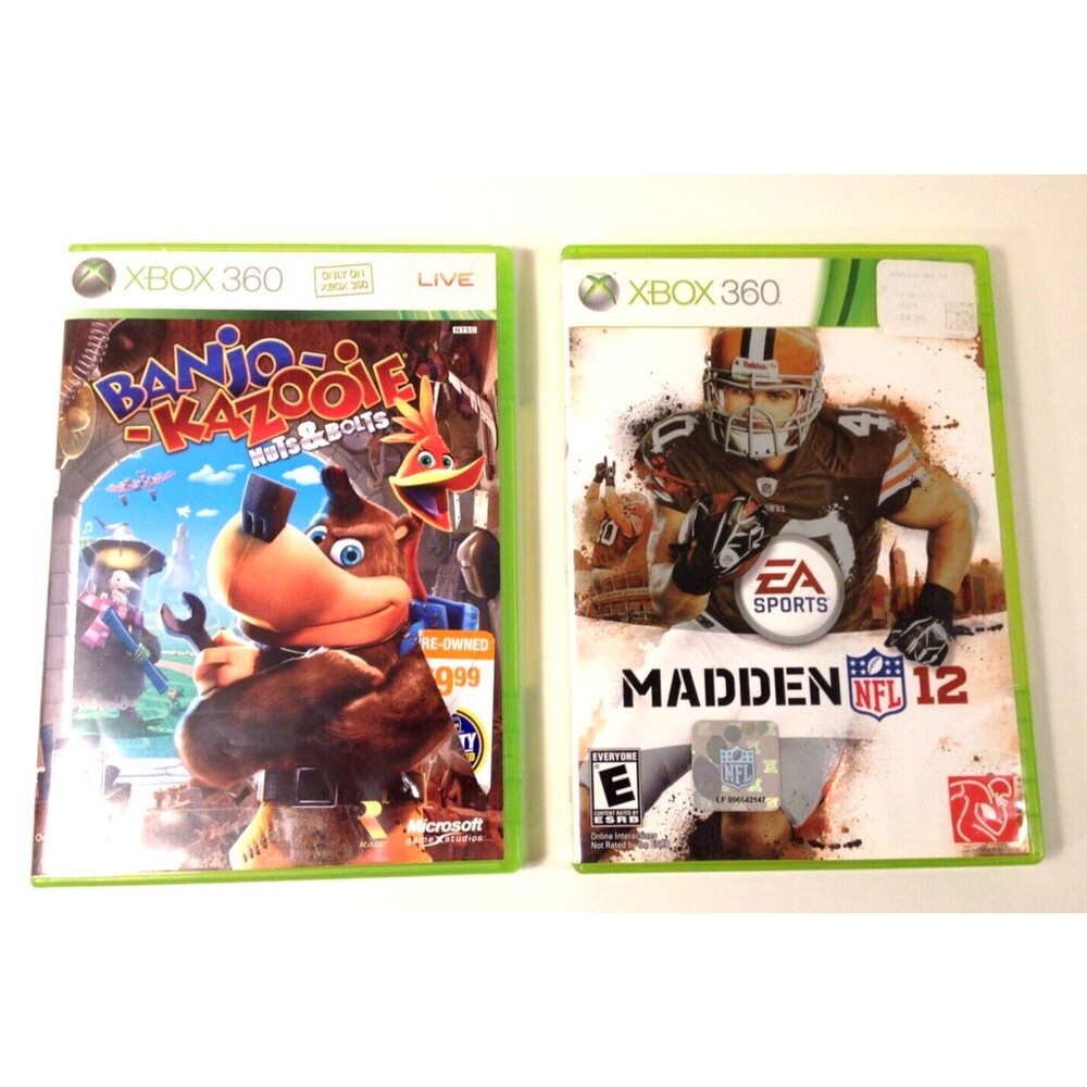 (2) Xbox 360 Banjo-Kazooie Nuts & Bolts Madden 12 NFL Video Game Both w/Case
